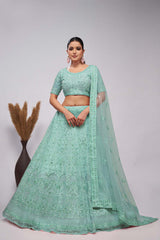 Sky Blue Soft Net Pearl And Sequins Lehenga Set