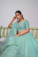 Sky Blue Soft Net Pearl And Sequins Lehenga Set