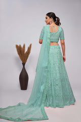 Sky Blue Soft Net Pearl And Sequins Lehenga Set