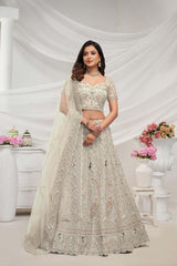 White Soft Net Embroidered  Lehenga Set