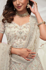 White Soft Net Embroidered  Lehenga Set