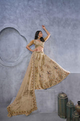 Golden Net Embroidered Lehenga Set