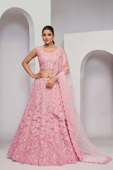 Pink Soft Net Embroidered Lehenga Set