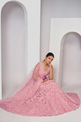 Pink Soft Net Embroidered Lehenga Set