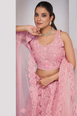 Pink Soft Net Embroidered Lehenga Set