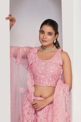 Pink Soft Net Embroidered Lehenga Set