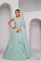 Sky Blue Soft Net Embroidered Lehenga Set