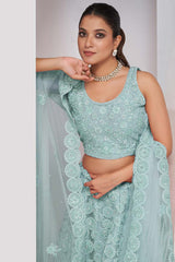 Sky Blue Soft Net Embroidered Lehenga Set