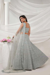 Grey Soft Net Embellished Lehenga Set