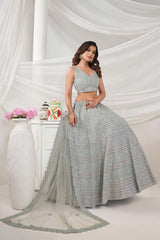 Grey Soft Net Embellished Lehenga Set