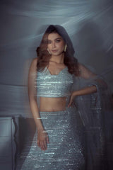 Grey Soft Net Embellished Lehenga Set