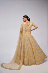 Golden Soft Net Embroidered Lehenga Set