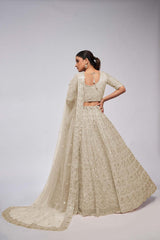 Ivory Soft Net Embroidered Lehenga Set