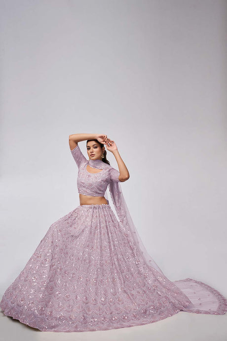 Mauve Soft Net Embellishment Lehenga Set