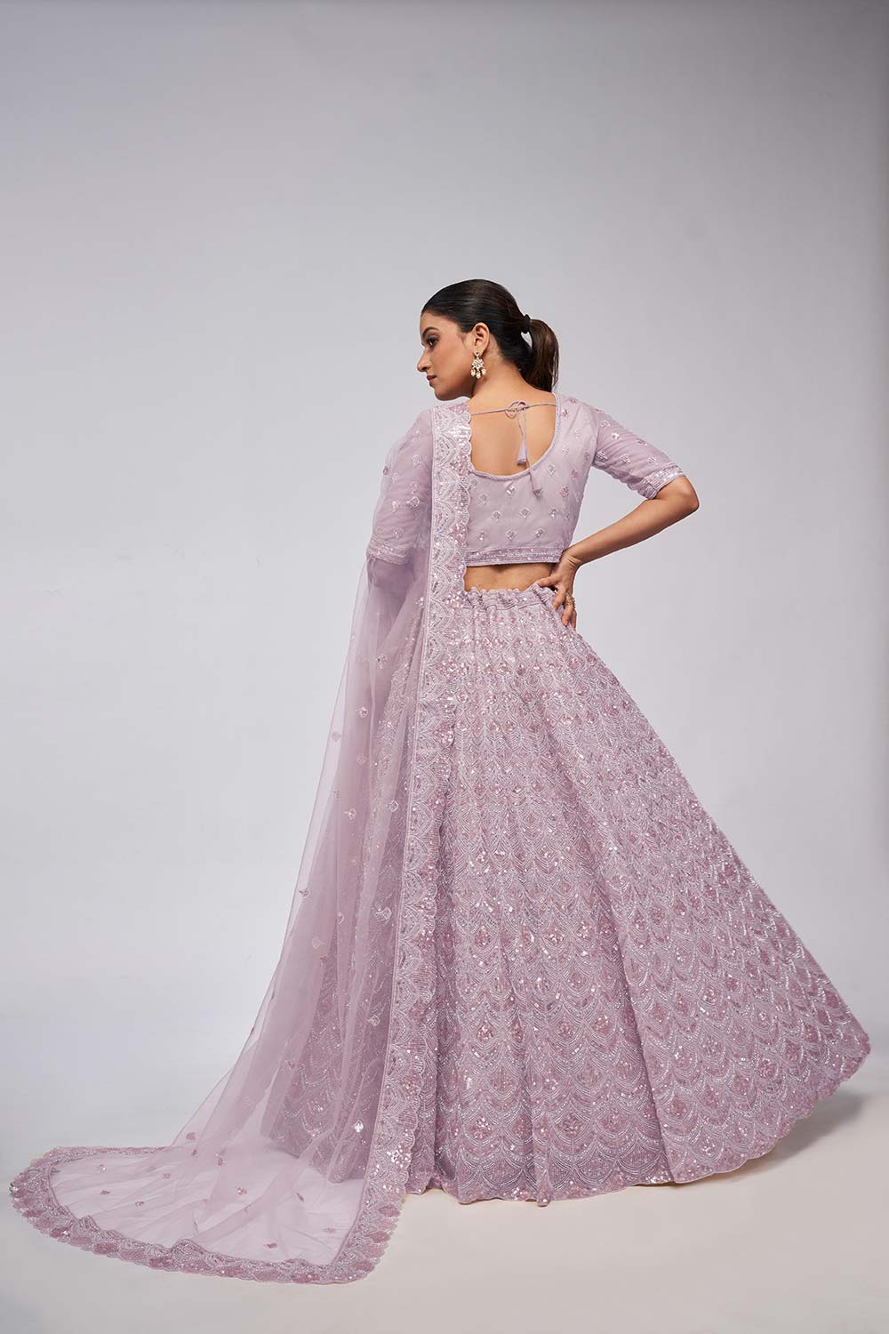 Mauve Soft Net Embellishment Lehenga Set