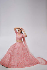 Pink Soft Net Embroidered Lehenga Set