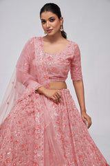 Pink Soft Net Embroidered Lehenga Set