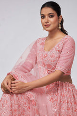 Pink Soft Net Embroidered Lehenga Set