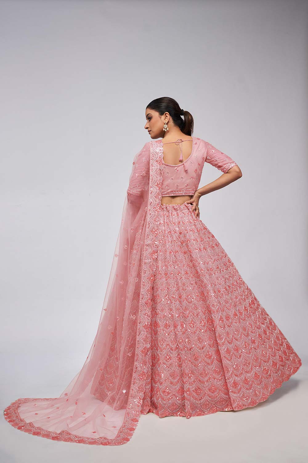 Pink Soft Net Embroidered Lehenga Set