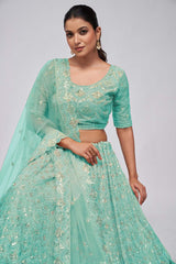 Sky Blue Soft Net Sequins,Beads Lehenga Set