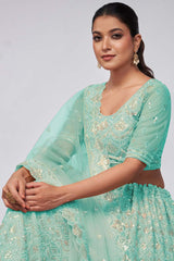 Sky Blue Soft Net Sequins,Beads Lehenga Set