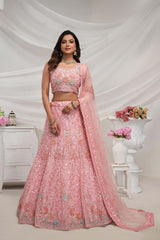 Pink Soft Net Embroidered Lehenga Set