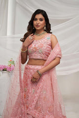 Pink Soft Net Embroidered Lehenga Set