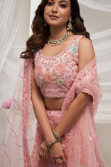 Pink Soft Net Embroidered Lehenga Set