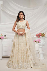 Ivory Soft Net Stone & Embroidered Lehenga Set