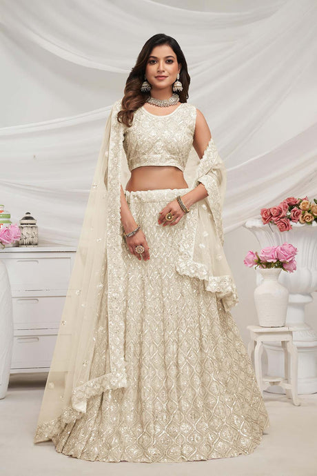 Ivory Soft Net Stone & Embroidered Lehenga Set