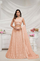 Peach Soft Net Sequin Embroidered Lehenga Set