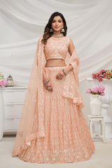 Peach Soft Net Sequin Embroidered Lehenga Set