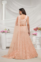 Peach Soft Net Sequin Embroidered Lehenga Set