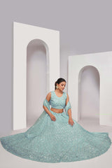 Sky Blue Soft Net Sequins & Embroidered Lehenga Set