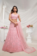 Pink Soft Net Sequins Embellishments Lehenga Set