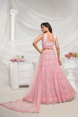 Pink Soft Net Sequins Embellishments Lehenga Set