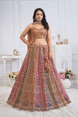 Brown Net Embroidered Lehenga Set