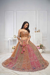 Brown Net Embroidered Lehenga Set