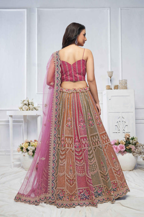 Pink Net Embroidered Lehenga Set