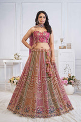 Pink Net Embroidered Lehenga Set