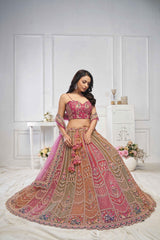 Pink Net Embroidered Lehenga Set