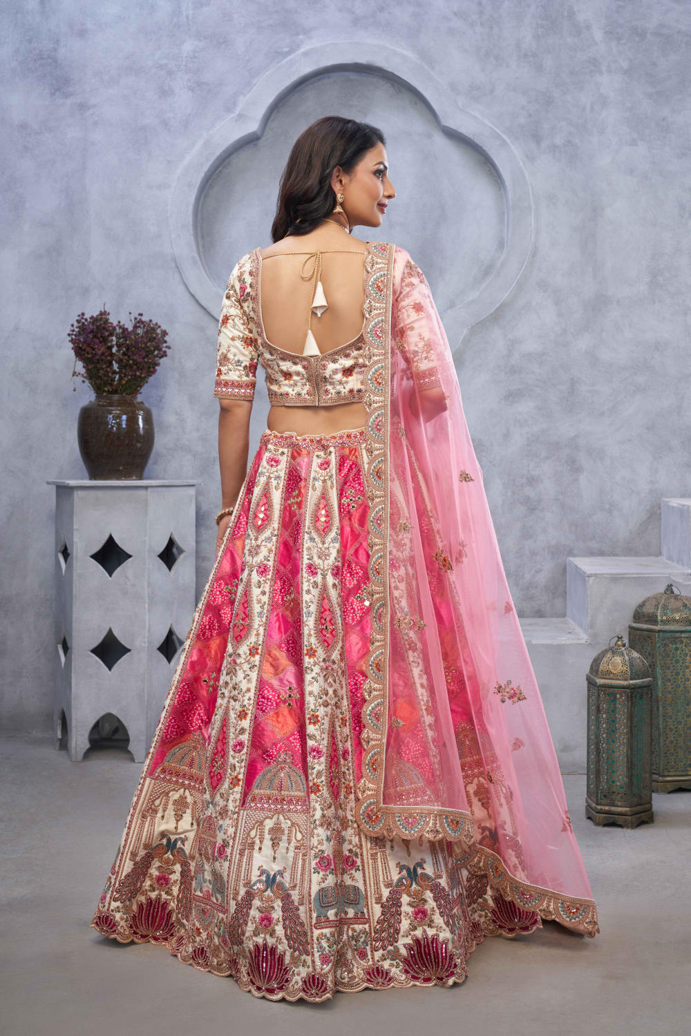 White Silk Embroidered Lehenga Set