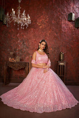 Pink Soft Net Embroidered Lehenga Set