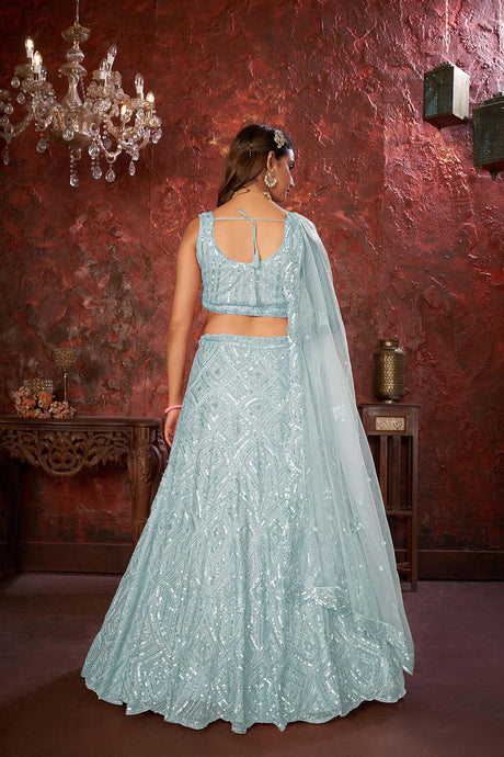 Sky Blue Soft Net Embroidered Lehenga Set