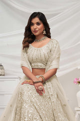 Ivory Soft Net Sequins,Embroidered Geometric Lehenga Set