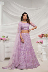 Mauve Soft Net Embroidered Lehenga Set