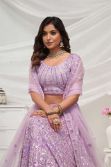 Mauve Soft Net Embroidered Lehenga Set