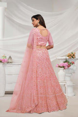 Peach Soft Net Sequins & Embroidered Lehenga Set