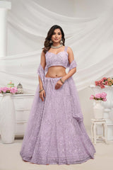 Mauve Soft Net Embroidered Lehenga Set