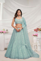 Sky Blue Soft Net Embroidered Lehenga Set